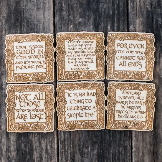 Fantasy Quotes Coaster Set of 6 Raw Wood {1}