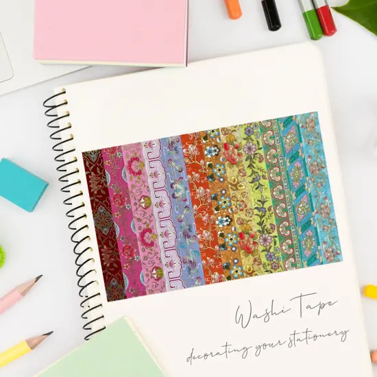 Wrapables Elegant Gold Foil Washi Tape Box Set for Arts & Crafts, Scrapbooking, Stationery, Diary (12 Rolls) Galaxy {11}