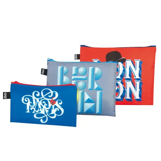 LOQI Artists Alex Trochut Zip Pockets, Set of 3, Paris, Berlin, London {1}