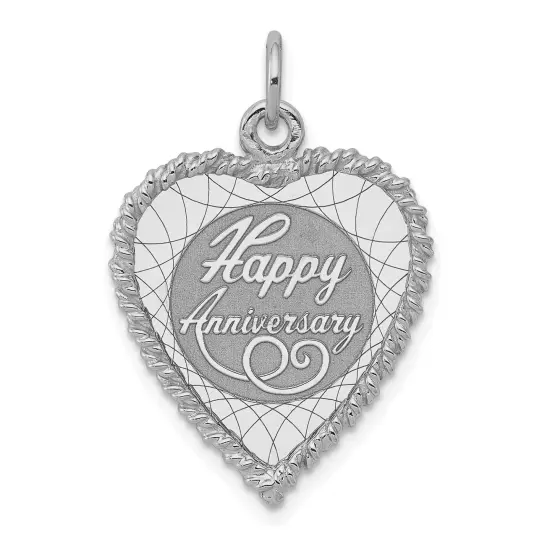Sterling Silver Happy Anniversary Heart Charm Pendant Jewerly 28mm x 19mm {1}