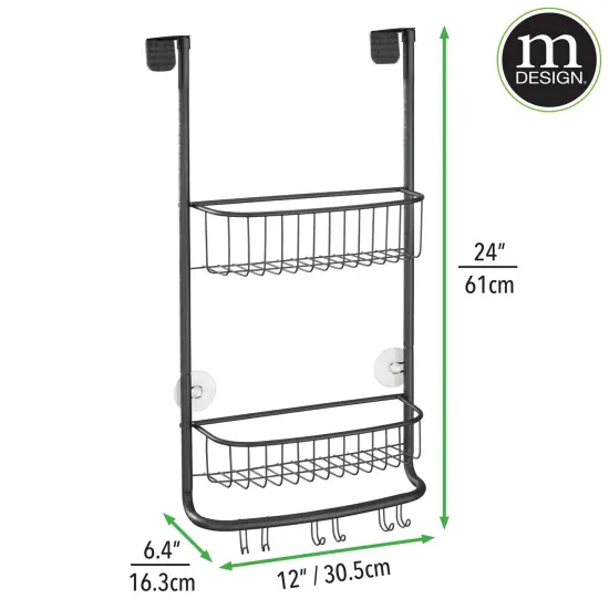 mDesign Stainless Steel 2-Tier Bath/Shower Over Door Caddy with Hooks {3}