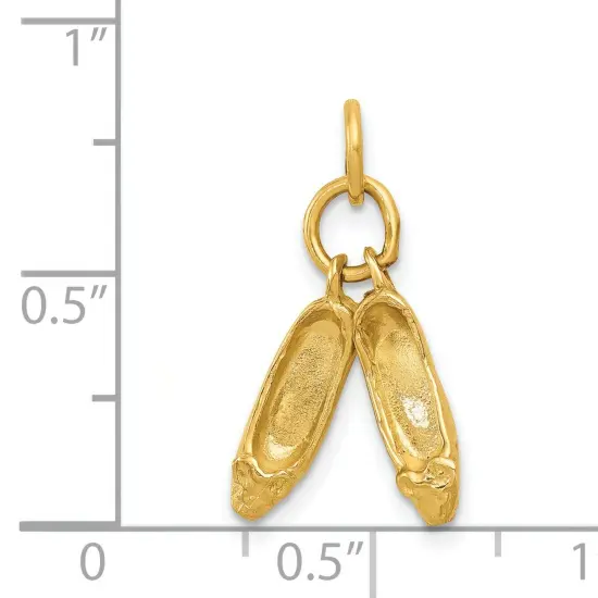 14K Yellow Gold 3D Ballet Slippers Charm Ballerina Jewerly 20mm x 7mm {4}