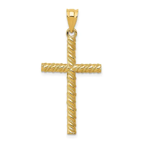 14K Yellow Gold Cross Charm Pendant Religious {1}