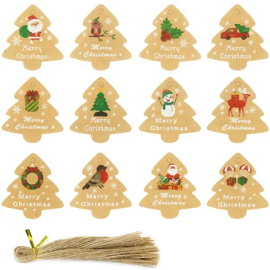 Wrapables Christmas Holiday Gift Tags/Kraft Hang Tags with Jute Strings for Gift-Wrapping, DIY, Arts & Crafts (50pcs) Holiday {6}