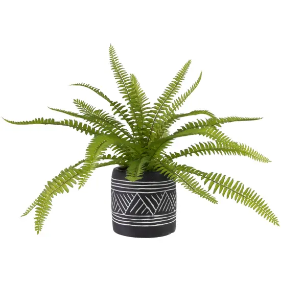 Northlight Real Touch&trade; Artificial Boston Fern Plant in Aztec Pattern Ceramic Pot - 12" Green {1}