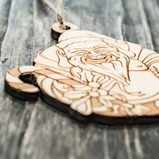 Ornament - Laughing Santa Buddha - Raw Wood 4x3in {2}