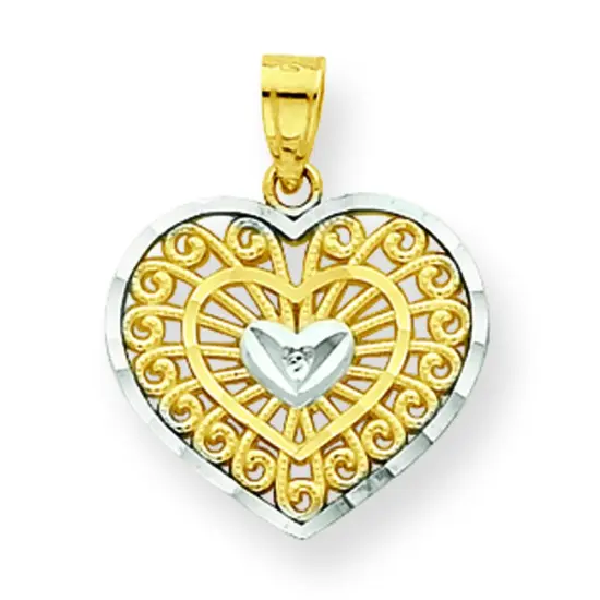 10K Gold & Rhodium Plated Heart Charm Pendant Jewelry 20 x 15mm {1}