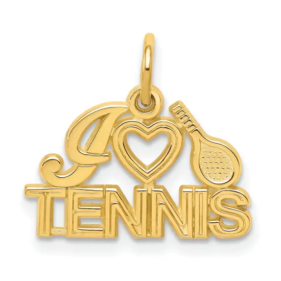 10K Gold I Love Tennis Charm Heart Racquet Sports New 18 X 17mm Jewerly {1}