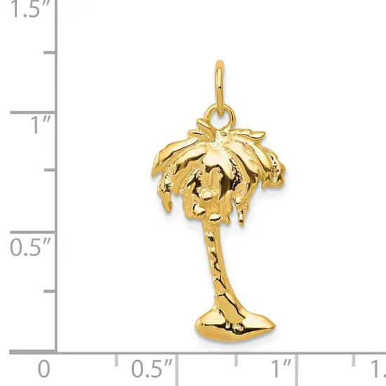 14K Yellow Gold Palm Tree Charm Tropical Beach Jewelry 27.5mm x 13mm {2}