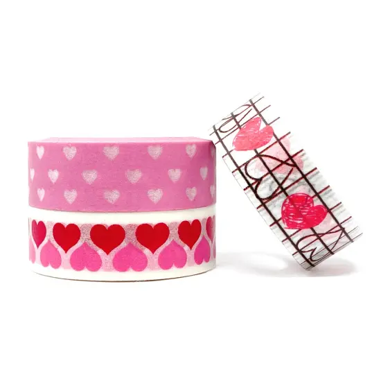 Wrapables Masking Tape Washi Tapes Valentine Hearts Washi Tape Set of 3 Set 3 {3}