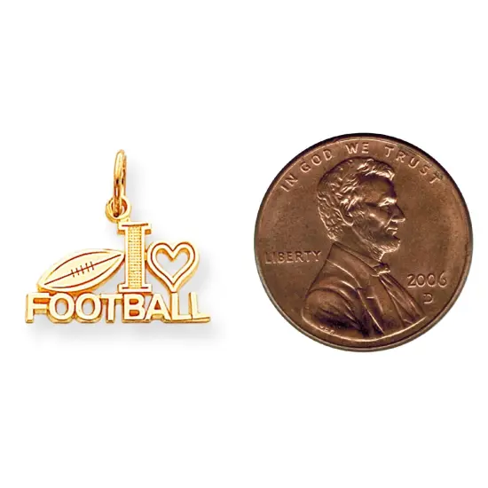 10K Gold I Love Football Charm Heart Sports Pendant Jewerly 20mm x 21mm {2}