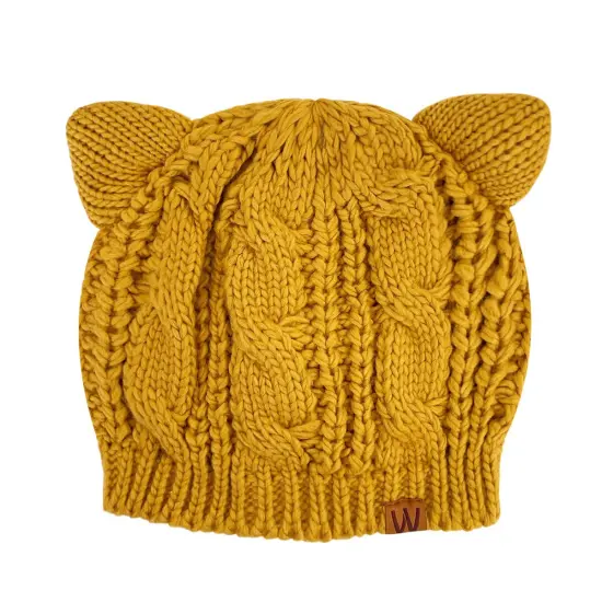 Wrapables Winter Warm Cable Knit Cat Ears Beanie, Yellow {3}
