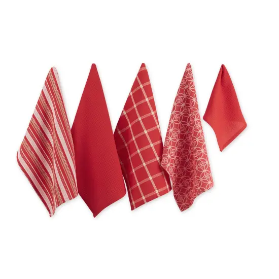 DISHTOWEL & DISHCLOTH SET OF 5 RED {1}