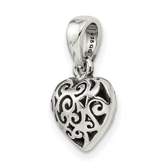 Sterling Silver Antiqued Puff Heart Pendant Charm Jewerly 13mm x 11mm {5}