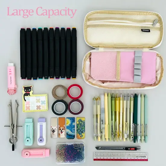 Wrapables Large Capacity Pencil Case, Expandable Pencil Pouch for Stationery Tools Pink {6}