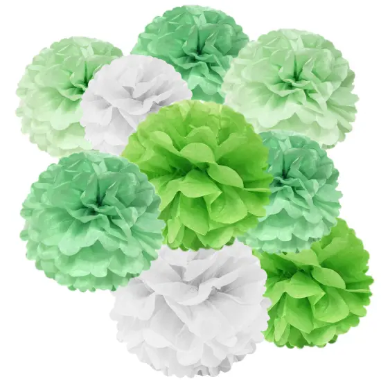 Wrapables Set of 12 Tissue Pom Pom Party Decorations for Weddings, Birthday Parties Baby Showers and Nursery Decor, Mint/Sea Green/White/Lime Green {1}