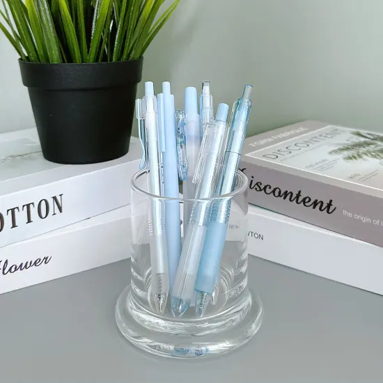 Wrapables Retractable Rollerball Pens and Highlighter Set, 0.5mm Black Gel Ink Pens for Home, Office, Stationery (Set of 6) Blue {5}