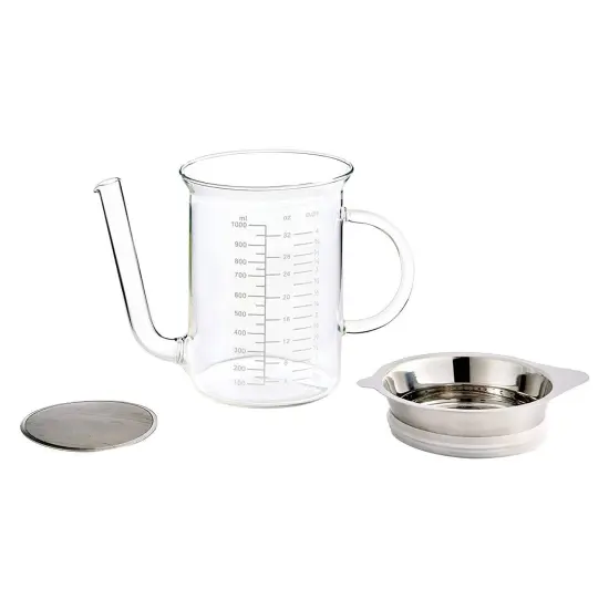 HIC Kitchen Gravy Strainer and Fat Separator, Heat-Safe Borosilicate Glass with 18/8 Stainless Steel Fine-Mesh Filter and Pierced Strainer, 4-Cup (32-Ounce) Capacity {5}