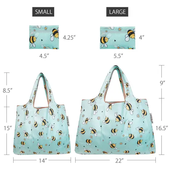 Wrapables Large & Small Foldable Tote Nylon Reusable Grocery Bags, Set of 2 Bumble Bees {2}