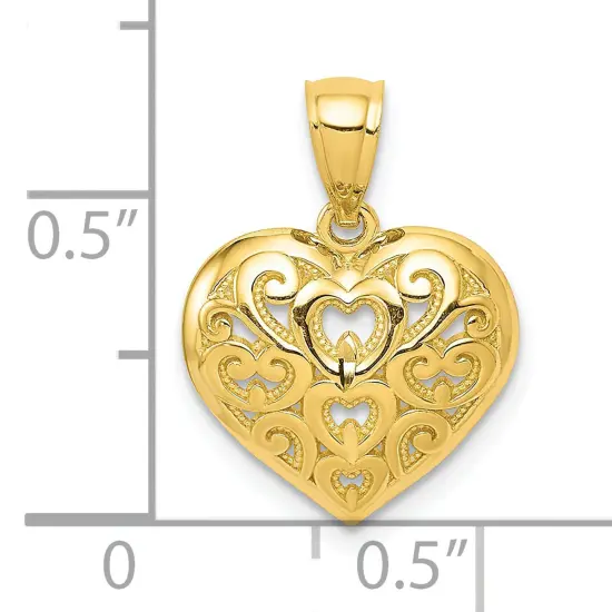 10K Gold Diamond Cut Heart Charm Pendant Jewelry 17 x 12mm {2}