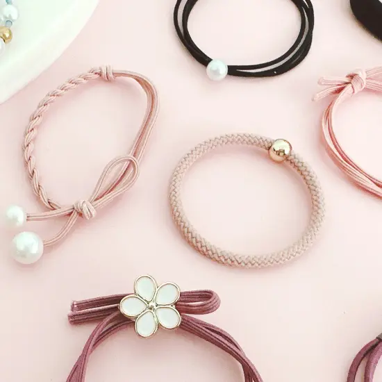 Wrapables Multicolor Hair Ties with Faux Pearl in Organza Pouches (Set of 24) {3}