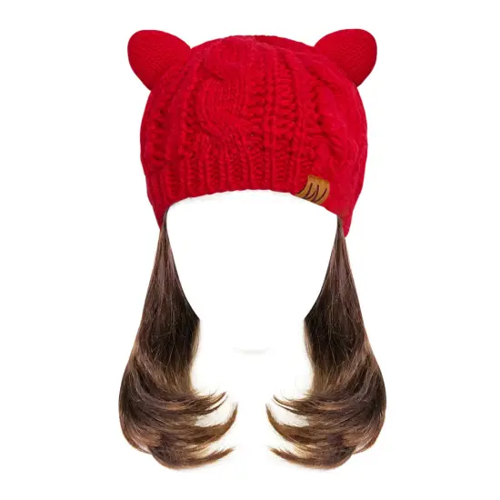 Wrapables Winter Warm Cable Knit Cat Ears Beanie, Red {2}