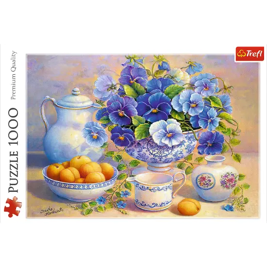 1000 Piece Jigsaw Puzzles, The Blue Bouquet, Still Life Puzzle, Flower Puzzle with Pansies, Adult Puzzles, Trefl 10466 {3}