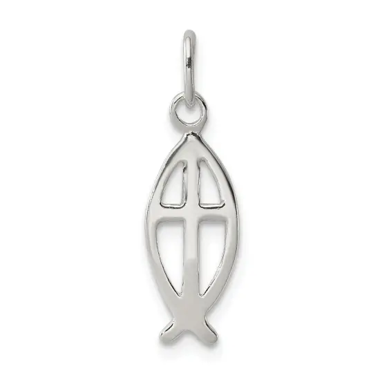 Sterling Silver Ichthus Fish & Cross Charm Jewerly 18mm x 6mm {1}