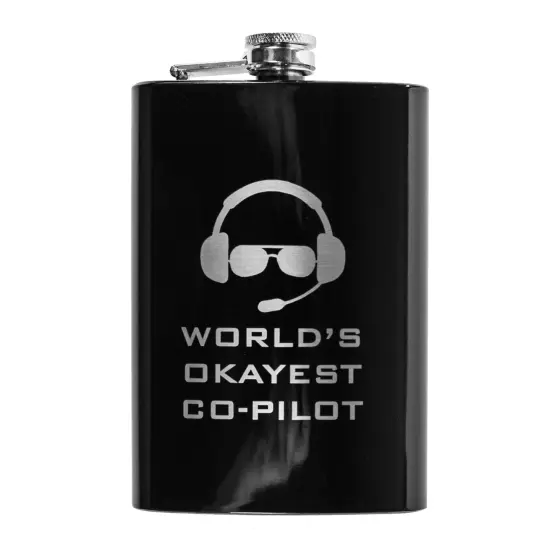 8oz BLACK World's Okayest Co-Pilot Flask {1}