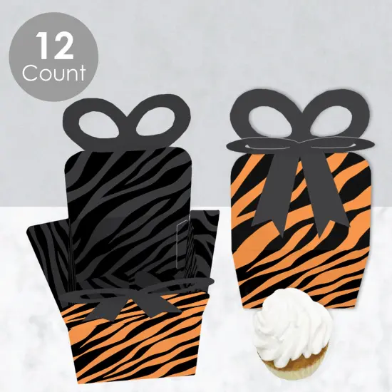 Big Dot of Happiness Tiger Print - Square Favor Gift Boxes - Jungle Party Bow Boxes - Set of 12 {4}