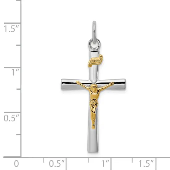 Gold Plated Sterling Silver INRI Crucifix Charm Jewerly 37mm x 18mm {2}