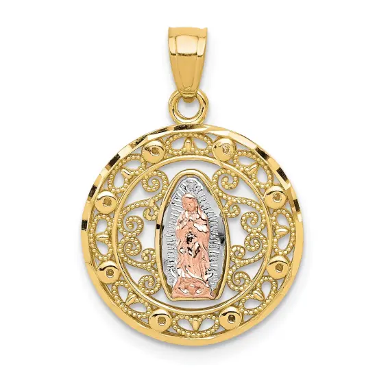 10K Gold Two Tone Our Lady Of Guadalupe Pendant Charm Jewelry 22mm x 16mm {1}