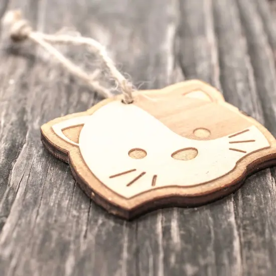 Ornament - Cute Kitten - Raw Wood 3x2in {2}