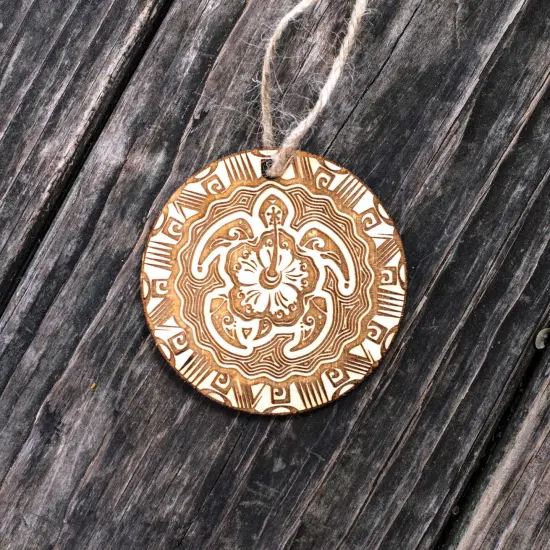 Ornament - Tribal Turtle - Raw Wood 3x3in {6}