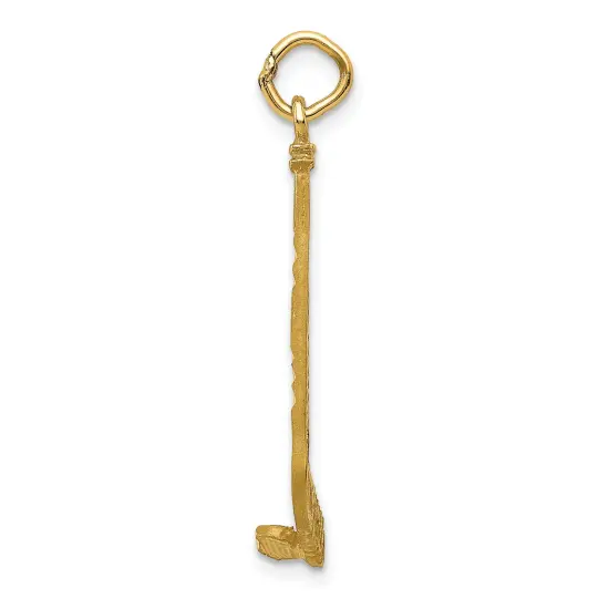 14K Yellow Gold Hockey Stick Charm Sports Pendant Jewerly 31mm x 9mm {3}
