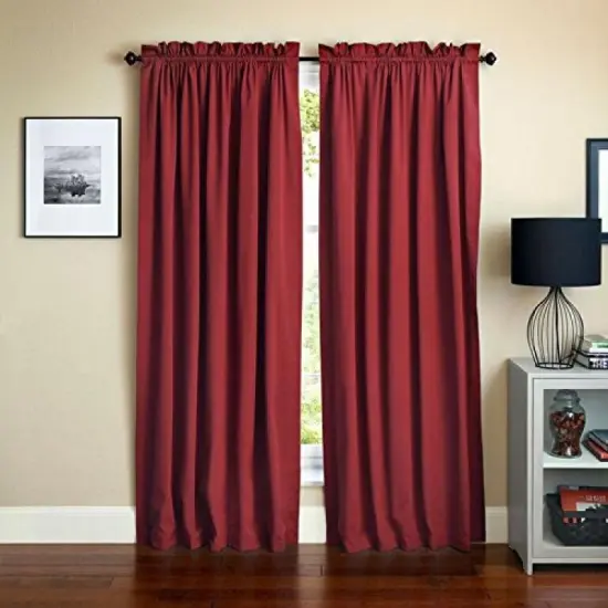 Blazing Needles 84-inch by 52-inch Twill Curtain Panels (Set of 2) - Ruby Red {1}