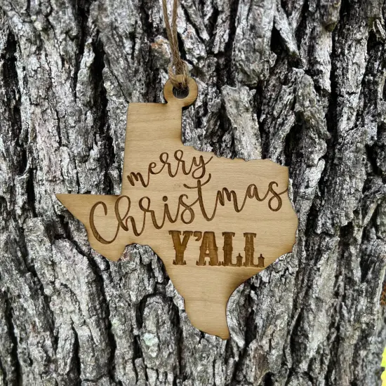 Ornament - Merry Christmas Y'all - Raw Wood 3x3in {3}