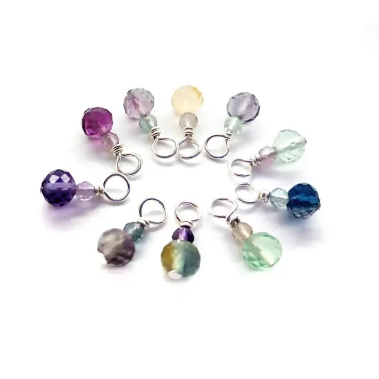 Rainbow Fluorite Charms, 10 pieces, Tiny Faceted Gemstone Bead Dangles, Adorabilities {1}