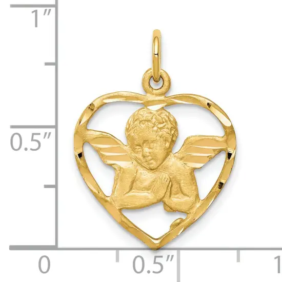 10K Yellow Gold Angel Heart Charm Pendant Jewelry 25mm x 21mm {4}