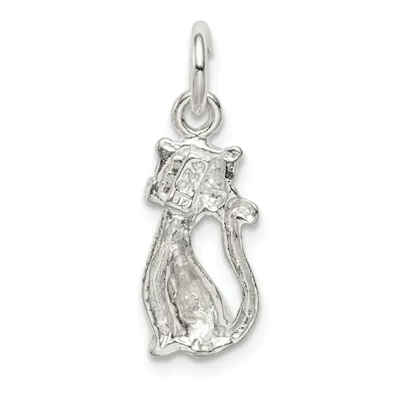 Sterling Silver Cat Charm Pendant Kitty Jewelry 17mm x 8mm {4}