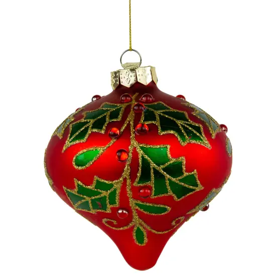 Northlight Holly and Berries Christmas Glass Ball Ornament - 4" - White and Green {3}