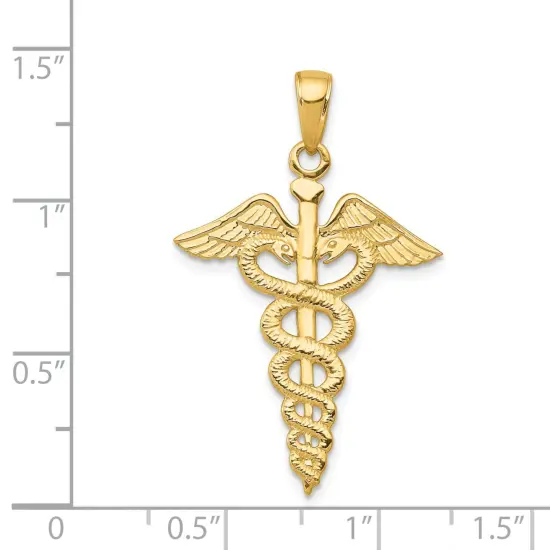 14K Yellow Gold Caduceus Charm Medical Pendant Jewelry 32mm x 21mm {2}