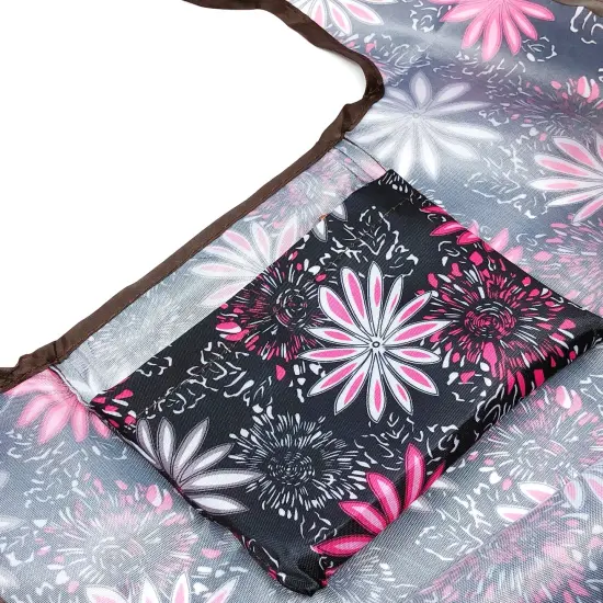 Wrapables Large & Small Foldable Tote Nylon Reusable Grocery Bags, Set of 2 Pink in Bloom {4}
