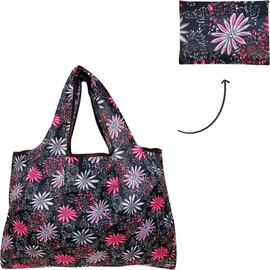 Wrapables Large Foldable Tote Nylon Reusable Grocery Bag, 3 Pack Floral Fun {5}