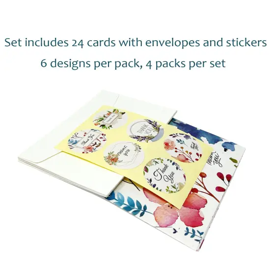 Wrapables Blank Thank You Cards with Envelopes & Seals for Weddings, Bridal Showers, Baby Showers (Set of 4), Blissful Bloom {3}