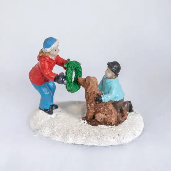 Northlight Children with Dog and Wreath Christmas Village Display Piece - 6" Multi {3}