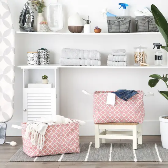 DII PE-Coated Cotton Polyester Laundry Bin Lattice Rose Rectangle Extra Large 12.5x17.5x10.5 (Set of 2) {6}