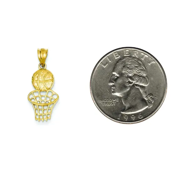 14K Gold Basketball & Hoop Charm Sports Jewelry 27mm x 11mm {2}