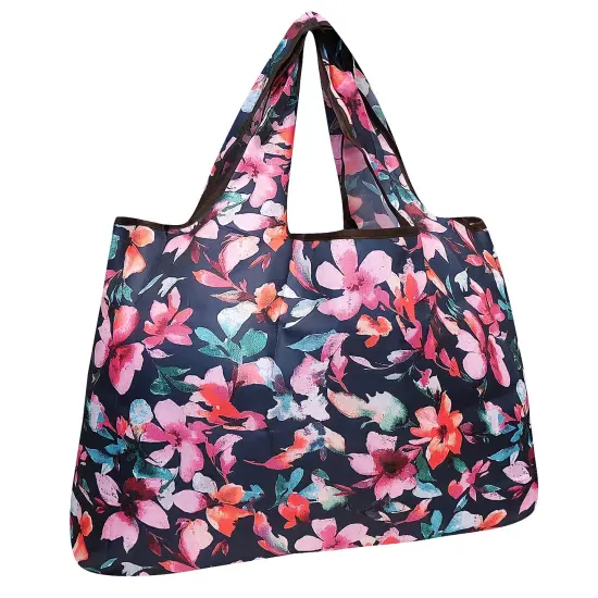 Wrapables Large Foldable Tote Nylon Reusable Grocery Bag Tropical Flowers {1}