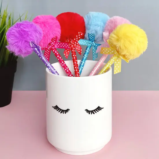 Wrapables Fluffy Ball Pom Pom Ballpoint Pens (Set of 6) {5}